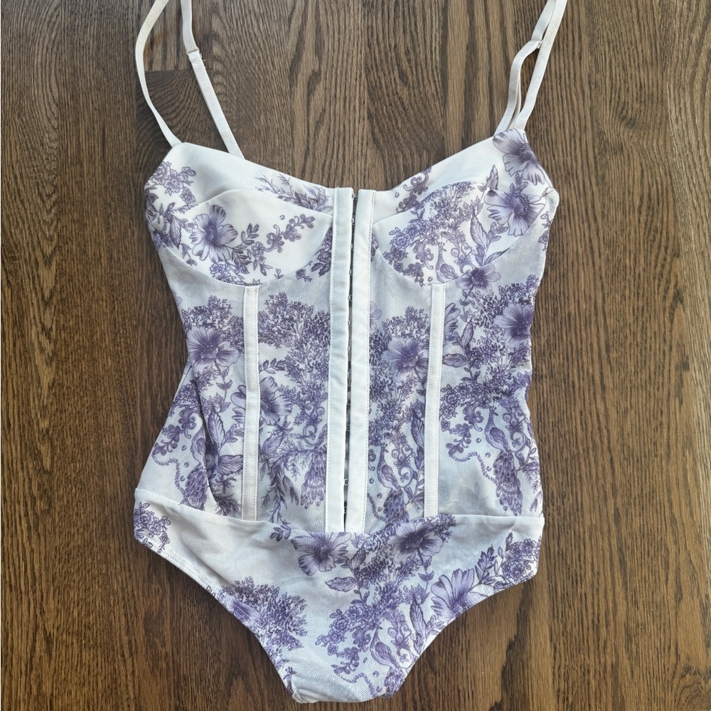Free People Purple Floral Bodysuit One Piece
